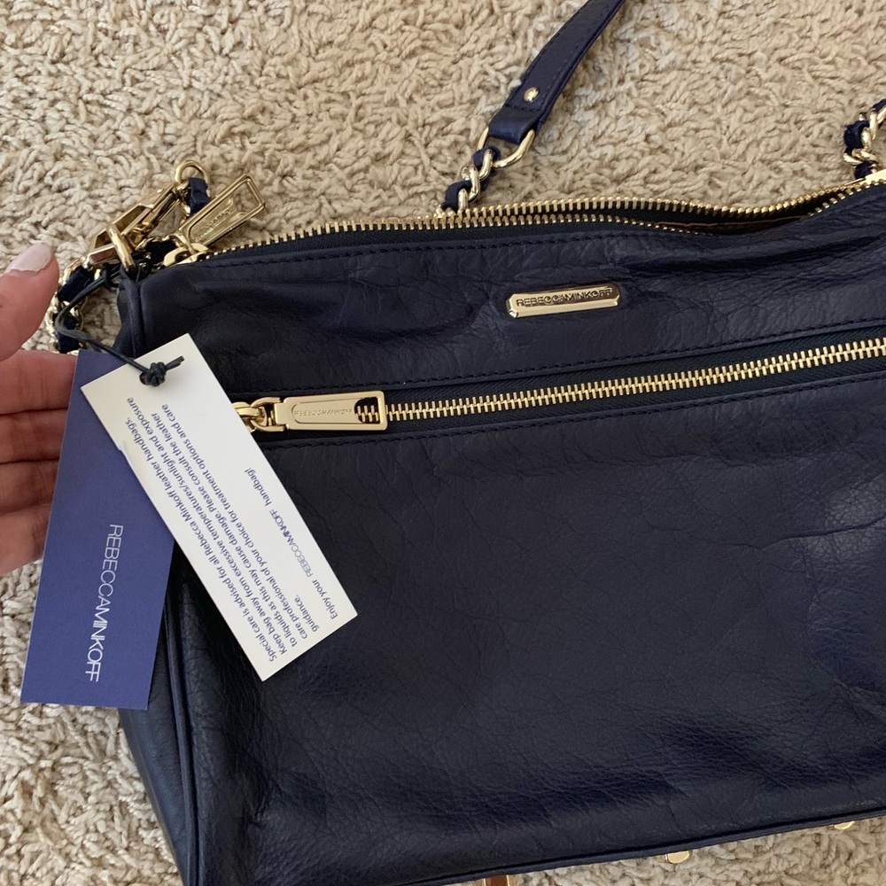 NWT Rebecca Minkoff 5 ZIP Large navy leather